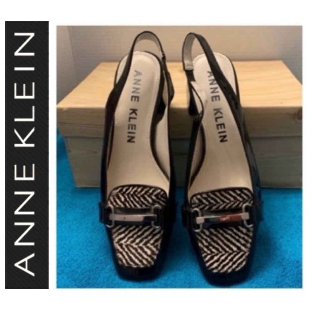 🦜 ANNE KLEIN Akabbie Black Patent Leather Slingback Heels 8.5